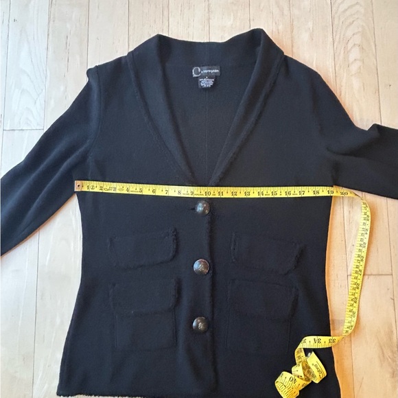 C by Bloomingdale's Wool & Cashmere Knit Cardigan w/ Wood Buttons Large, Black - Picture 4 of 10
